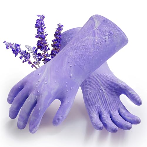Vgo... Household Cleaning Gloves,Double-layer,Lined Dishwashing Gloves,Long Sleeves for Kitchen,Bathroom Cleaning(TP1117) - color: Violet+white, size: Medium(Pack of 1)