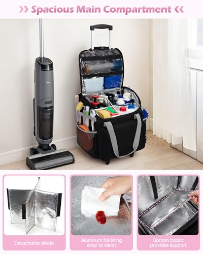 Marscamd Large Rolling Cleaning Caddy Bag with Detachable Trolley, Black - color: Black