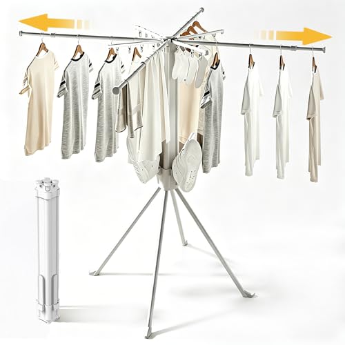 Clothes Drying Rack Foldable, 4-Legged Drying Rack Clothing Floor Standing Laundry Drying Rack Collapsible Drying Racks with Sock Clips & Shoe Holders for Indoor and Outdoor Balcony Bedroom Apartment - color: White