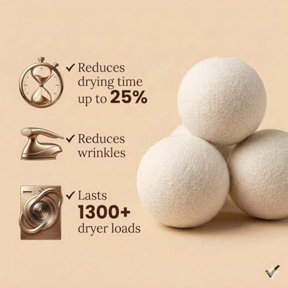 NordVale Wool Dryer Balls, 6 Pack XL Premium 100% New Zealand Wool, Reusable Natural Fabric Softener for 1300+ Loads, Helps Reduce Drying Time, Static Cling and Wrinkles
