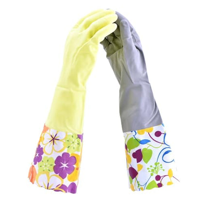 Finnhomy Household Gloves - Latex-Free, Waterproof, Long Cuff, Soft Lining Non-Slip, Adjustable Strap, Multi-Layer Protection, Reusable for Cleaning (2 Pair). - color: Yellow/Grey, size: Large (Pack of 2)