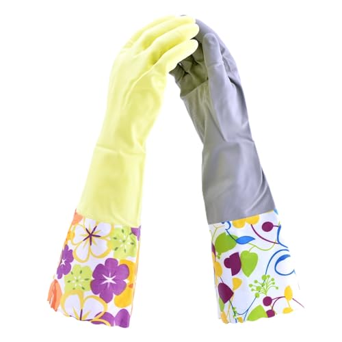 Finnhomy Household Gloves - Latex-Free, Waterproof, Long Cuff, Soft Lining Non-Slip, Adjustable Strap, Multi-Layer Protection, Reusable for Cleaning (2 Pair). - color: Yellow/Grey, size: Large (Pack of 2)