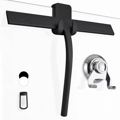 GÜTEWERK Silicone Shower Squeegee with 3-in-1 No-Drill Mount, Black, 13'' - color: Black, size: 13 Inches