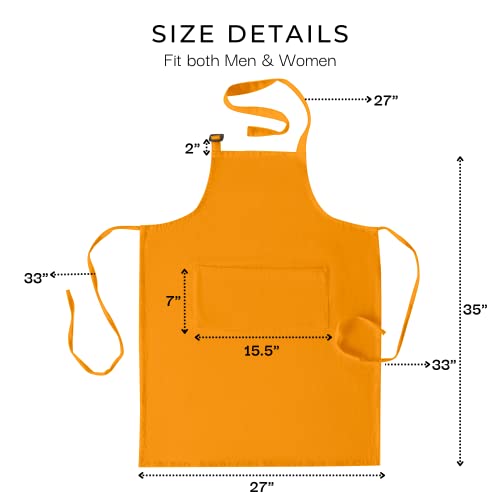 RAJRANG 100% Cotton Cooking Apron with 3 Pockets Kitchen Chef BBQ Adjustable Bib Aprons for Women Men - color: Dark Cheddar Yellow