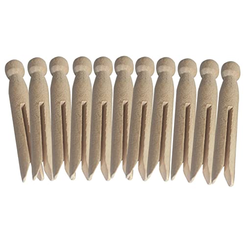 Round Wooden Clothespins, 12pcs Durable Wood Clips Dolly Style Traditional Heritage Clothes Peg Old Fashioned for Outdoor Clothesline Home Kitchen Travel DIY Projects