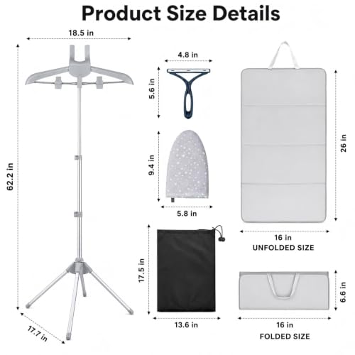 Foldable Garment Steamer Hanger Stand Kit, Adjustable Clothes Steaming Rack