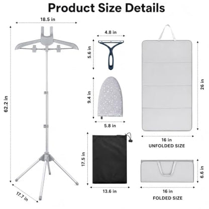 Foldable Garment Steamer Hanger Stand Kit, Adjustable Clothes Steaming Rack