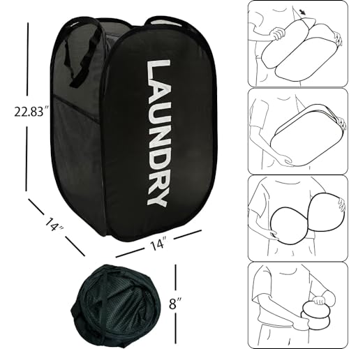 Pop Up Laundry Hampers, Collapsible Mesh Laundry Baskets, 2 Pack Black Clothes Hampers Storage Baskets for Home, Dorm, Travel - color: Black + Black