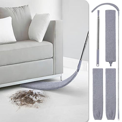 Retractable Gap Dust Cleaner, 3 Microfiber Cloths, 30-100 Inch Handle, Gray - color: Gray