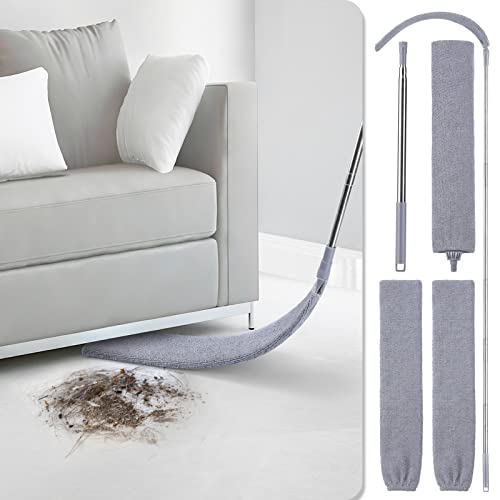 Retractable Gap Dust Cleaner, 3 Microfiber Cloths, 30-100 Inch Handle, Gray - color: Gray