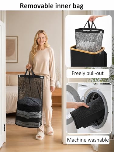IEGrow Laundry Hamper with Lid,110L Laundry Basket with Mesh Bags,Black - color: Black, size: 110L