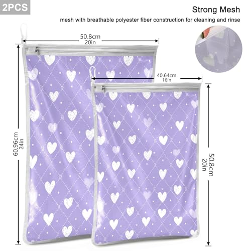 Mesh Laundry Bags Lingerie Bags for Washing Delicates 2 PCS Durable Wash Bag with Zipper Small and Medium Washable Diamond Grid Purple Hearts - color: Diamond Grid Purple Hearts