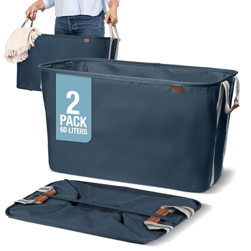 Collapsible Laundry Basket LUXE (300D) - Navy Noir/Cream (2PK) - color: Navy Noir