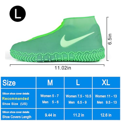 Shiwely Waterproof Shoe Covers, Silicone Reusable Shoe Cover Non-slip Durable Zipper Elastic Rain Cover Protection for Men Women (L (Women 7.5-10.5, Men 6.5-9), Green) - color: Green, size: L (Women 7.5-10.5, Men 6.5-9)