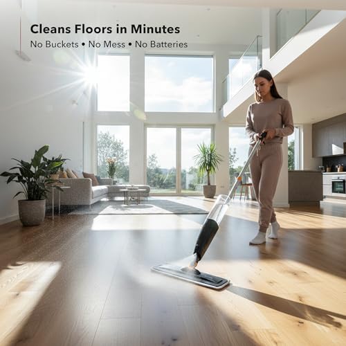 OVENTE Microfiber Spray Mop with 650ml Refillable Bottle, Black CTM121BGD