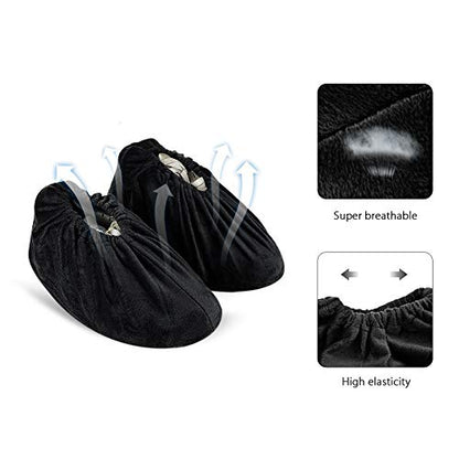 LAKE OF FIRE 5-Pair Reusable Shoe Covers, Non-Slip, Washable, and Thickened Boot Covers for Floor and Carpet Protection - color: 5 Black