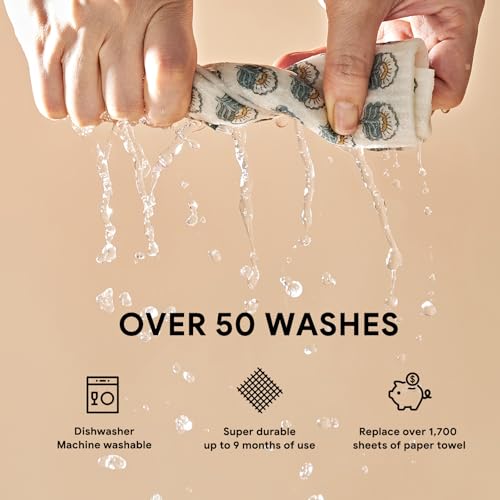 RECYCO Swedish Dishcloths for Kitchen | 5 Pack Indigo Petals Washable Dish Rags | Cellulose Reusable Cleaning Paper Towels | Absorbent Counter Dish Cloth Sponge Kitchen Wipes, 8" L x 7" W - color: Indigo Petals - 5 Pack