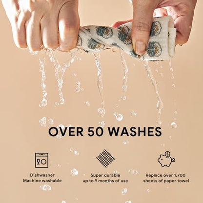 RECYCO Swedish Dishcloths for Kitchen | 5 Pack Indigo Petals Washable Dish Rags | Cellulose Reusable Cleaning Paper Towels | Absorbent Counter Dish Cloth Sponge Kitchen Wipes, 8" L x 7" W - color: Indigo Petals - 5 Pack