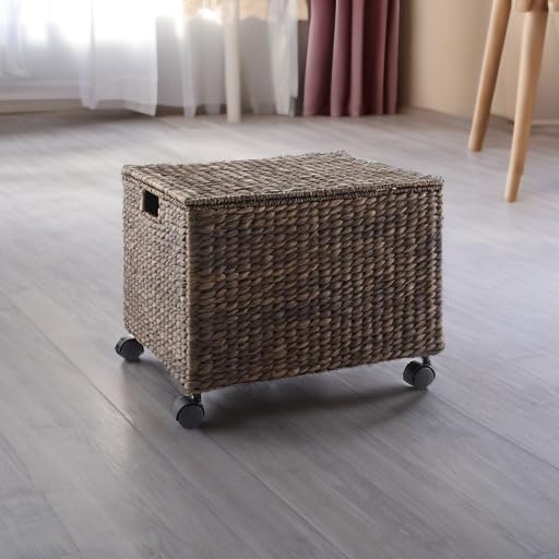 Casafield Rolling Filing Cabinet, Espresso Dark Brown - Water Hyacinth File Organizer with Lid and Wheels, Home Office Storage for Hanging Folders - color: Espresso