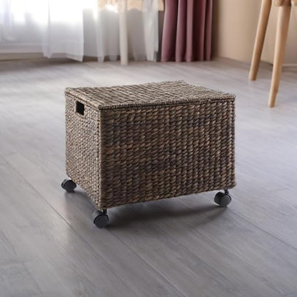 Casafield Rolling Filing Cabinet, Espresso Dark Brown - Water Hyacinth File Organizer with Lid and Wheels, Home Office Storage for Hanging Folders - color: Espresso