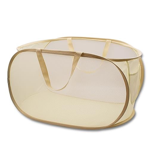 Sturdy Mesh Laundry Hamper Basket Bag,collapsible Pop up for Laundry Room - color: Beige, size: Pop Horizontal