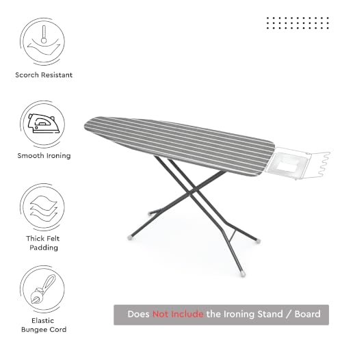 Encasa XO Ironing Board Cover and Pad, Thick Felt 54"x18" - color: Roma Grey Stripes, size: X-Large