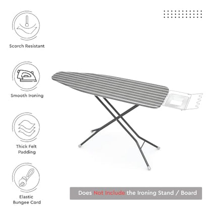 Encasa XO Ironing Board Cover and Pad, Thick Felt 54"x18" - color: Roma Grey Stripes, size: X-Large