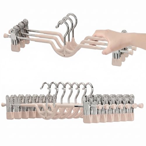 Space Saving Pants Hangers with Clips for Skirts, 10 Pack - color: Pink