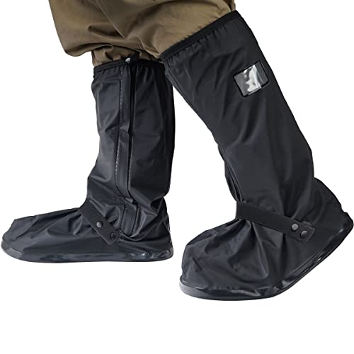 Wild Gear：LYN Waterproof Non-Slip Rain Boot Shoe Covers/Overshoes with Reflector&Zipper - Black, Reusable Foldable Insulation for Hunting Cycling Snow&Rainy Days - size: XX-Large Wide