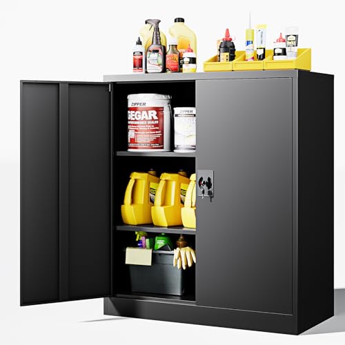Letaya Metal Storage Cabinets with Lock Door,2 Adjustable Shelves Organizer Steel Storage Cabinets for Home,Office,Warehouse,Garage,Employee Lockers(Black) - color: Black, size: 16"D x 32"W x 36"H