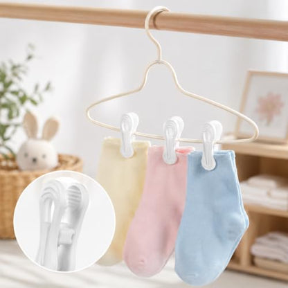 100 Pack White Plastic Hanger Clips for Baby Clothes Hanger Clips