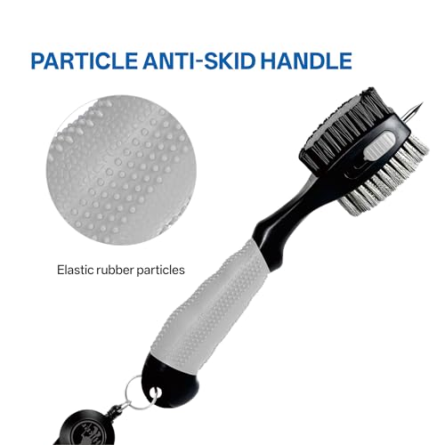 Hiker Golf Club Cleaning Brush with Groove Cleaner, Dual Sided Golf Club Brush, Oversized Wire and Nylon Brush Heads, 2ft Retractable Zipline Carabiner & Comfortable Rubber Grip Golf Accessories - color: Grey
