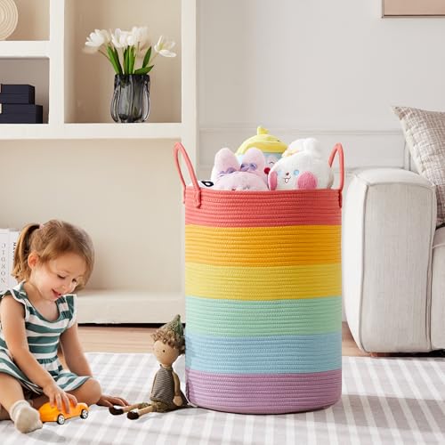 80L Extra Large Rainbow Laundry Hamper Basket for Girls Kids - color: Rainbow, size: Extra Large (80L)
