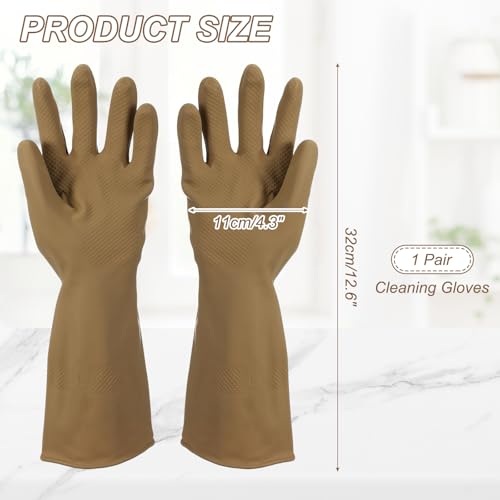 uxcell Rubber Cleaning Gloves, Reusable Household Dishwashing Long Rubber Gloves with Non-slip Grip - color: Brown, size: Medium