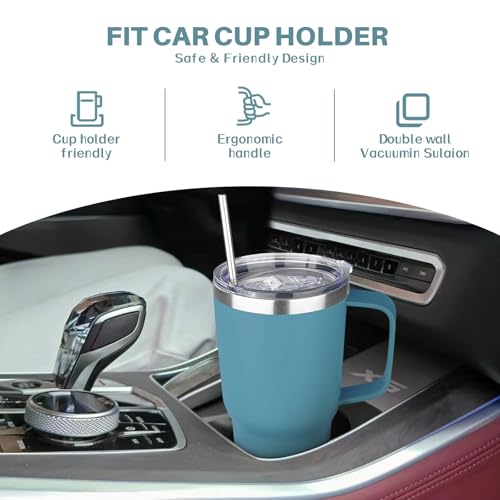30 oz Tumbler with Handle, Stainless Steel Insulated Tumbler with Lid and Straw, Double Wall Vacuum Coffee Mug Tumbler, Insulated Coffee Thermal Cup for Cold and Hot (Maya Blue) - color: Maya Blue, size: 30 Ounces