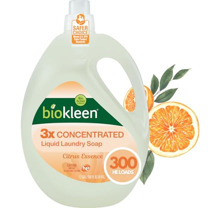 Biokleen Natural Laundry Detergent Liquid - 300 Loads- Eco Friendly Concentrated Plant Based Safe for Kids and Pets No Artificial Colors or Preservatives