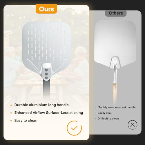 4PCS Pizza Oven Accessories, Yofuly 12 Inch Perforated Pizza Peel, 9 Inch Round Turning Peel, Pizza Stone Cleaning Brush with Scraper, Rocker Cutter, Homemade Pizza Supplies Tools Kit