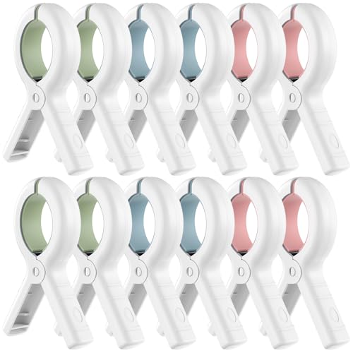 Senbowe 12 Pack Beach Towel Clips,Pool Chair Clips,Heavy Duty Plastic Clothes Pins,Quilt Drying Clips,Windproof Clothes Clips,Keep Your Towel,Clothes,Blankets to Dry on Clothesline and Hanging Rack - color: Blue, Green, Pink (3.7 Inch)