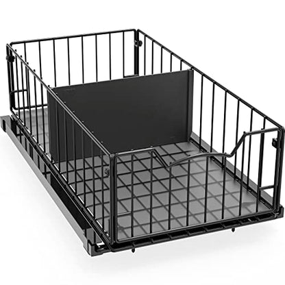 Simple Houseware Pull-Out Cabinet Sliding Basket, 17.2Dx9.7Wx5H, Black - color: Black