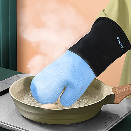 Silicone Oven Mitts - 14.6" Heat Resistant Oven Gloves for Baking, Cooking - color: Sky Blue & Black, size: 14.6in Oven Mitts