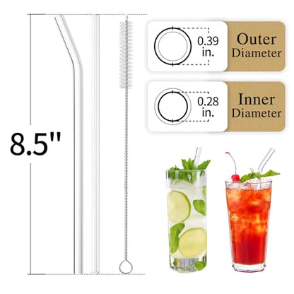 Piteno® 12Pcs Glass Straws with 4Pcs Brushes, 8.5''x10MM, Set of 6 Straight and 6 Bent with 4 Cleaning Brushes, Perfect for Smoothies, Milkshakes, Juice, Tea (Rainbow) - color: Rainbow, size: 8.5"