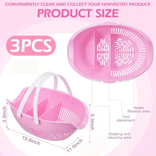 Nuogo 3 Pcs Garden Harvest Basket with Dividers Tool Caddy,Pink - color: Pink