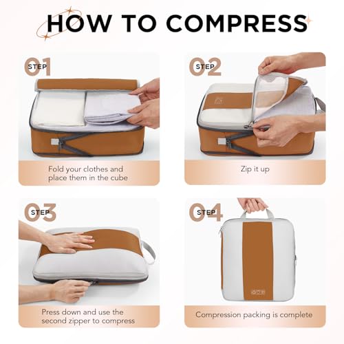 OlarHike 10 Set Compression Packing Cubes for Travel Essentials,Compressible Expandable Space Saver Bags for Organizing Clothes,Luggage Suitcase Garment Bags with Over 1000 pcs Mesh Holes(Brown) - color: Brown