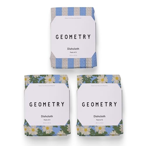 GEOMETRY Kitchen Dish Cloths - Spring & Summer Collection - Premium Dishcloths with Geoweave - Absorbent & Fast Drying Kitchen Towels - Daisy Sky, 10" x 10" - 3-Pieces - color: Daisy Sky, size: 10" x 10" (3 Pack)