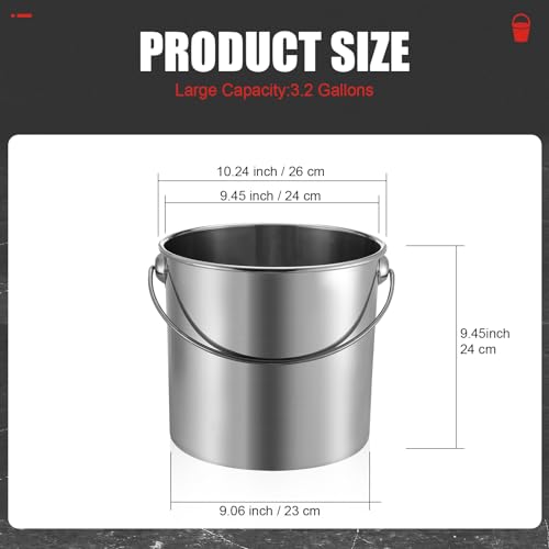 Hsei 2 Pcs Stainless Steel Bucket for Pet Cleaning, 3.2 Gallon Metal Bucket Water Pail with Handle for Fence Kennel Cage Garage Garden Workshop - size: 3.2 Gallon