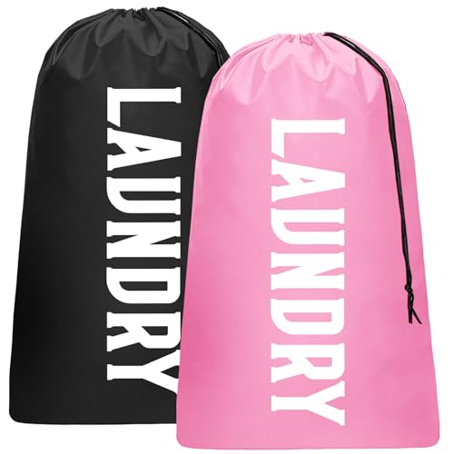 2 Pack XL Travel Laundry Bag, Machine Washable Dirty Clothes Organizer, Large Enough to Hold 4 Loads of Laundry, Easy Fit a Laundry Hamper (Black + Pink) - color: Black + Pink