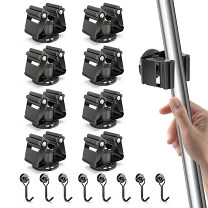 3-H 8 Pack Magnetic Broom Holder with 8 Pack Mini Magnetic Hooks,Black - color: Black, size: 8pc+8pc42mm-Magnet)