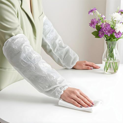 400Pcs Disposable Arm Sleeves Covers, 17.7" Long Waterproof PE Oversleeves with Elastic Cuffs for Painting, Cleaning, Tattooing & Food Handling