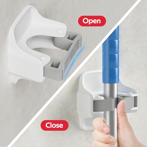 reliahom Broom Holder Wall Mount Mop Grippers Organizer wall Hanging, 5Pack - color: White, size: 5 Pack 1Rack