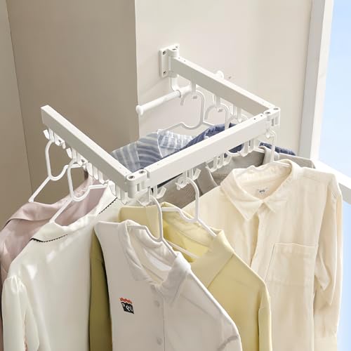JOOM Aluminum Wall Mounted Clothes Drying Rack, 51-Inch Tri-Fold, White